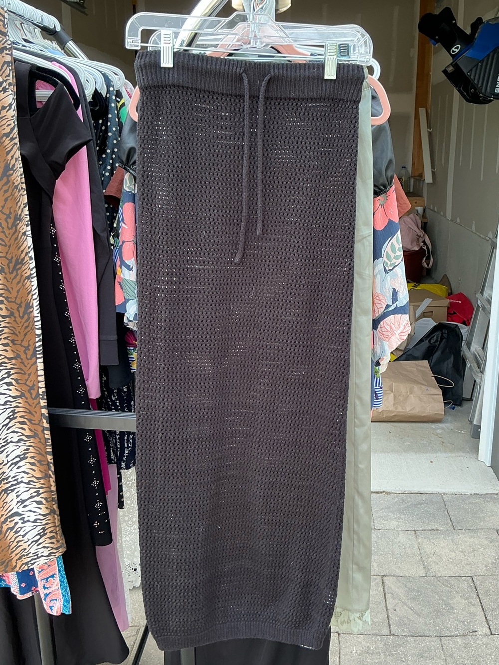 Black Knit Drawstring Maxi Skirt